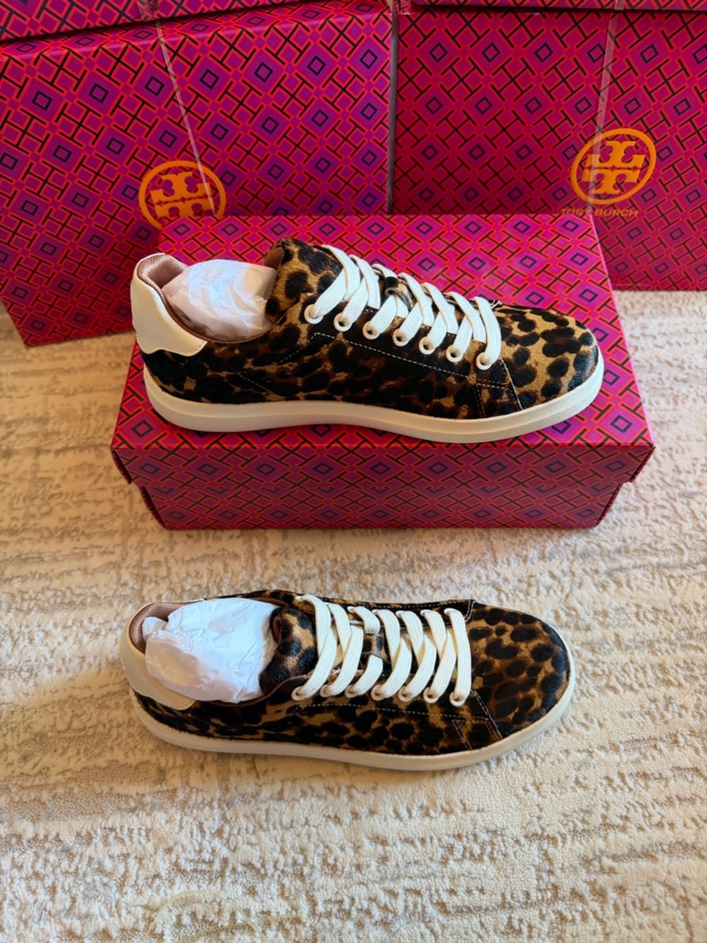Tory Burch Howell Leopard Print Calf Hair Court Sneakers - Brown/Black/White